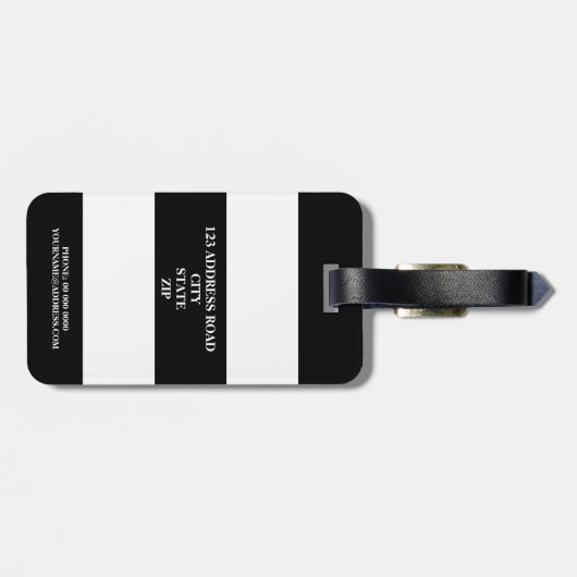 Black & White Stripe Laurel Wreatmonogram Bagagelabel (Achterkant horizontaal)