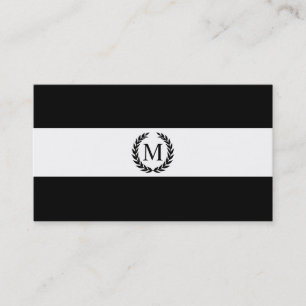 Black & White Stripe Laurel Wreatmonogram Visitekaartje