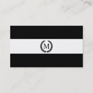Black & White Stripe Laurel Wreatmonogram Visitekaartje