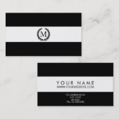 Black & White Stripe Laurel Wreatmonogram Visitekaartje (Voorkant / Achterkant)
