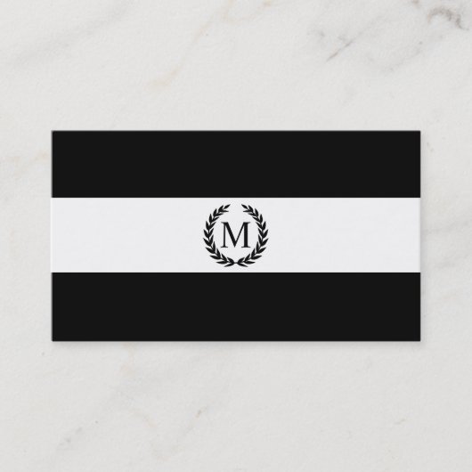 Black & White Stripe Laurel Wreatmonogram Visitekaartje (Voorkant)
