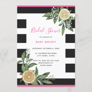 Black White Stripe Lemon Pink Vrijgezellenfeest Kaart