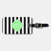 Black White Stripe Mint Grn Quatrefoil 3 Monogram Bagagelabel (Voorkant horizontaal)