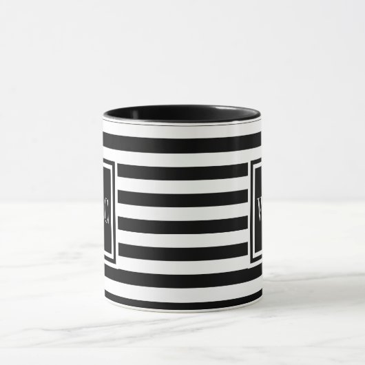 Black White Stripe Monogram Mok (Midden)
