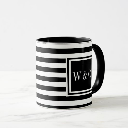 Black White Stripe Monogram Mok (Voorkant rechts)