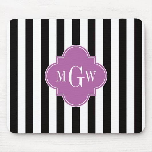 Black White Stripe Orchid Quatrefoil 3 Monogram Muismat (Voorkant)