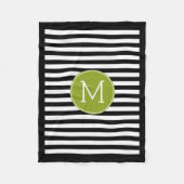 Black White Stripe Pattern Preppy Green Monogram Fleece Deken (Voorkant)