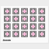 Black White Stripe Pink Quatrefoil 3 Monogram Vierkante Sticker (Vel)