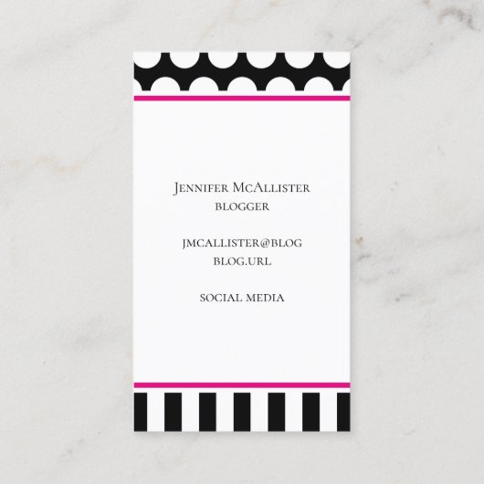 Black White Stripe Polka Dot Hot Pink Monogram Visitekaartje (Achterkant)