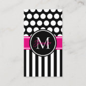 Black White Stripe Polka Dot Hot Pink Monogram Visitekaartje (Voorkant)