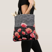 *~* Black White Stripe Red Poppy Pattern Tote Bag (Dichtbij)