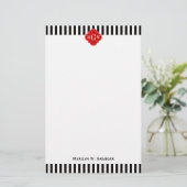 Black White Stripe Red Quatrefoil 3 Monogram Briefpapier (Staand voorkant)