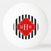 Black White Stripe Red Quatrefoil 3 Monogram Pingpongbal (Voorkant)
