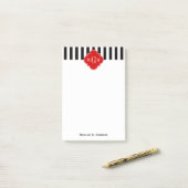 Black White Stripe Red Quatrefoil 3 Monogram Post-it® Notes (Op bureau)