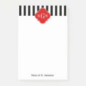 Black White Stripe Red Quatrefoil 3 Monogram Post-it® Notes (Voorkant)