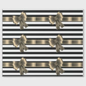 Black White STRIPE RIBBON BOW BIRTHDAY WRAP Cadeaupapier (Vlak)