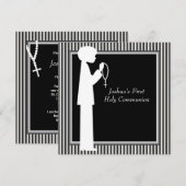 Black White Stripe Rozenkrans Jongens Eerste Commu Kaart (Voorkant / Achterkant)