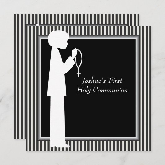 Black White Stripe Rozenkrans Jongens Eerste Commu Kaart (Voorkant / Achterkant)