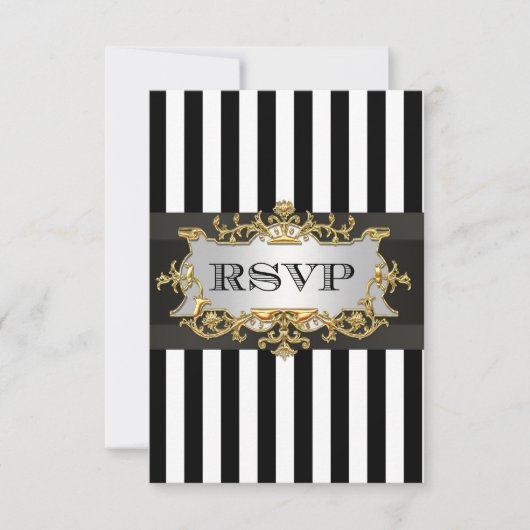 Black White Stripe RSVP 2 Kaartje (Voorkant)