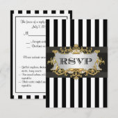Black White Stripe RSVP 2 Kaartje (Voorkant / Achterkant)