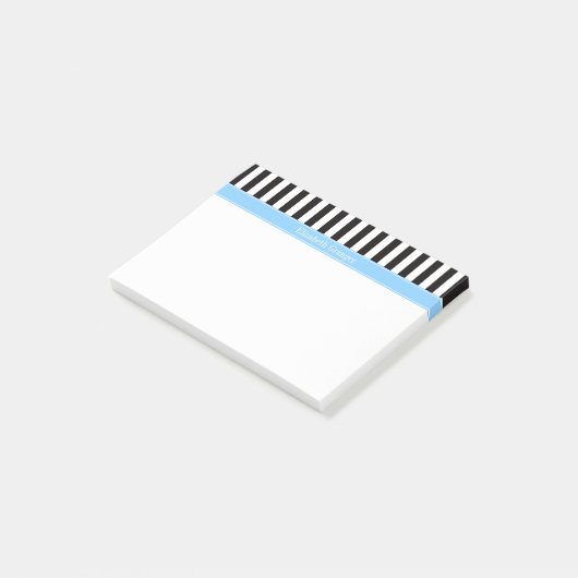 Black White Stripe Sky Blue Name Monogram Post-it® Notes (Schuin)