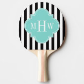 Black White Stripe Turquoise Quatrefoil 3 Monogram Tafeltennisbatje (Voorkant)