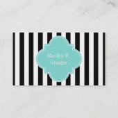 Black White Stripe Turquoise Quatrefoil 3 Monogram Visitekaartje (Achterkant)