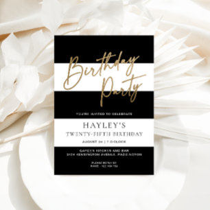 Black White Stripe Verjaardag Folie Invitation Folie Uitnodiging