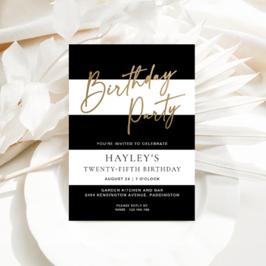 Black White Stripe Verjaardag Folie Invitation Folie Uitnodiging