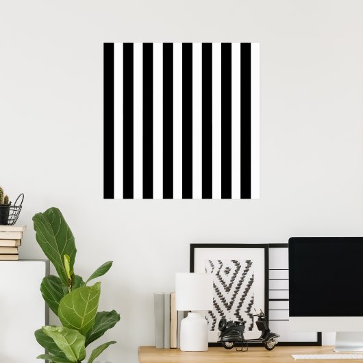 Black White Stripe Vertical Straight Lines Patroon Poster (Thuiskantoor)
