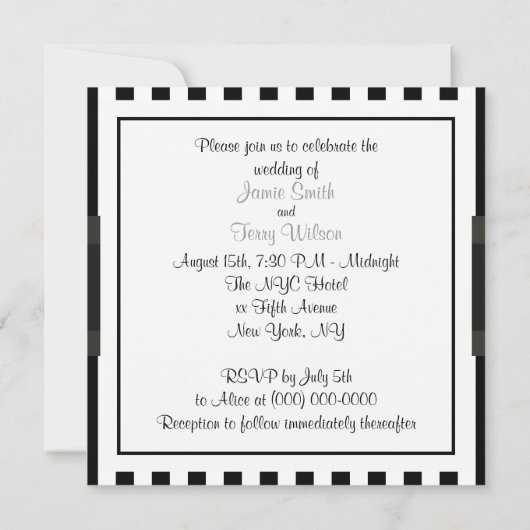 Black White Stripe Wedding Invite #2 Kaart (Achterkant)