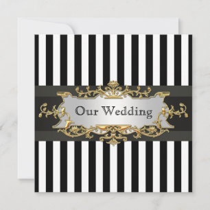 Black White Stripe Wedding Invite #2 Kaart