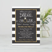 Black White Stripe Wedding Ring Shower Uitnodiging (Staand voorkant)