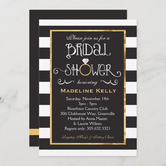 Black White Stripe Wedding Ring Shower Uitnodiging (Voorkant / Achterkant)