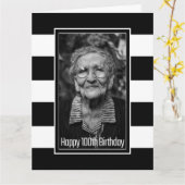 Black White Striped 100th Birthday Kaart (Gele Bloem)