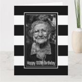 Black White Striped 100th Birthday Kaart (Voorkant)