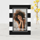 Black White Striped 21st Birthday Kaart (Gele Bloem)
