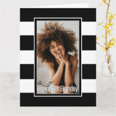 Black White Striped 21st Birthday Kaart (Gele Bloem)