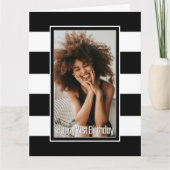 Black White Striped 21st Birthday Kaart (Voorkant)