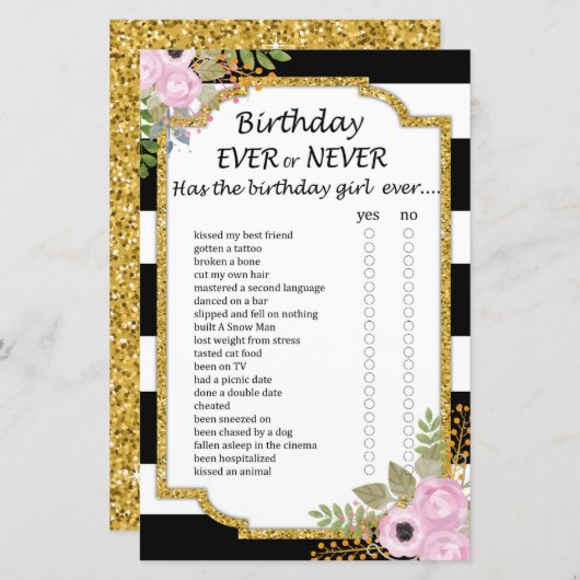 Black White Striped Birthday, ooit of nooit game (Voorkant / Achterkant)