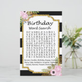 Black White Striped Birthday word search game (Staand voorkant)