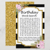 Black White Striped Birthday word search game (Voorkant / Achterkant)