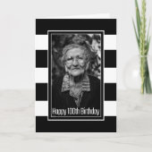 Black White Striped Custom Photo 100th Birthday Kaart (Voorkant)