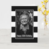 Black White Striped Custom Photo 100th Birthday Kaart (Gele Bloem)