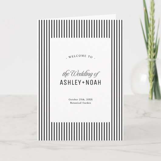 Black & White Striped Elegance Classy Wedding Programma (Voorkant)