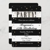 Black White Striped Faux Glitter PARTY Uitnodiging (Voorkant / Achterkant)