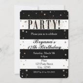 Black White Striped Faux Glitter PARTY Uitnodiging (Voorkant)