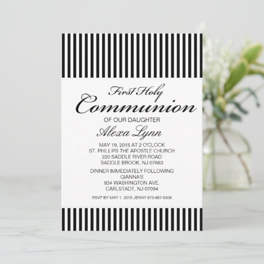Black & White Striped First Community Invitation Kaart (Staand voorkant)