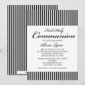Black & White Striped First Community Invitation Kaart (Voorkant / Achterkant)