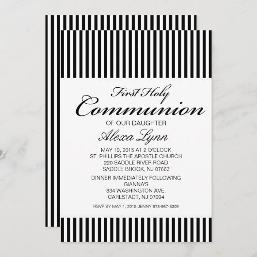 Black & White Striped First Community Invitation Kaart (Voorkant / Achterkant)